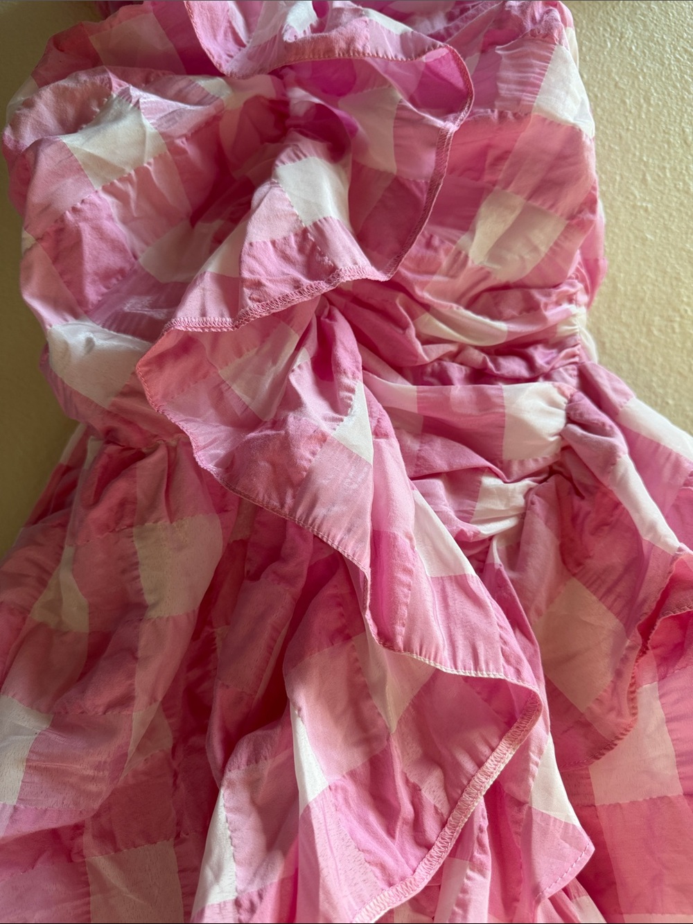 Pink and White Gingham Ruffle Dress - Picture 2 of 4